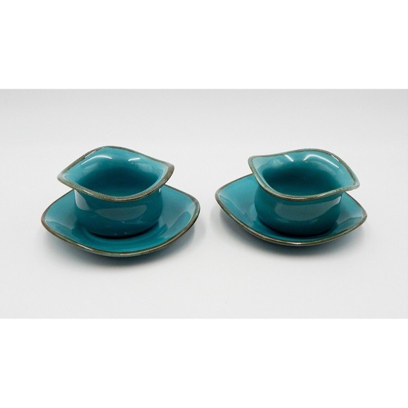 Southern Living at Home Tuscan Collection Tidbit Bowls Saucer Set/2 Turquoise - Picture 3 of 12